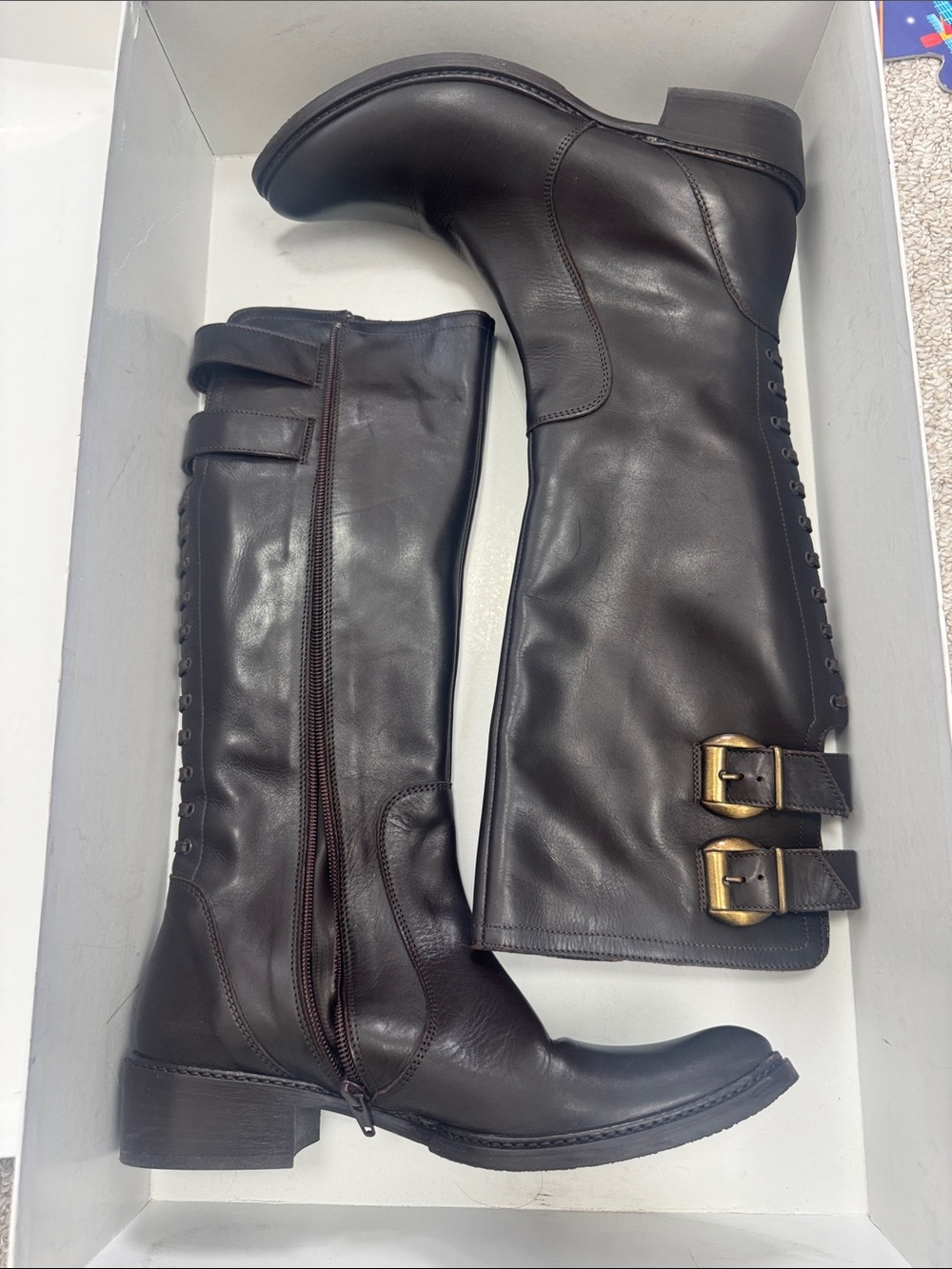 Women's dark brown Leather Knee-High Riding Boots